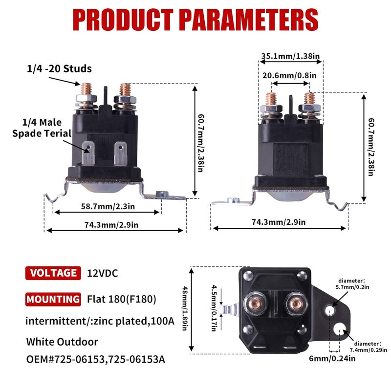 Azushwer 12V Starter Solenoid Relay Riding Lawn Mower Compatible with Cub Cadet XT1 XT2 Enduro RZT LT1 ZT1 ZT2 MTD Troy-Bilt Craftsman Yard Man Machines Zero Turn 725-06153A 725-06153 - Image 3